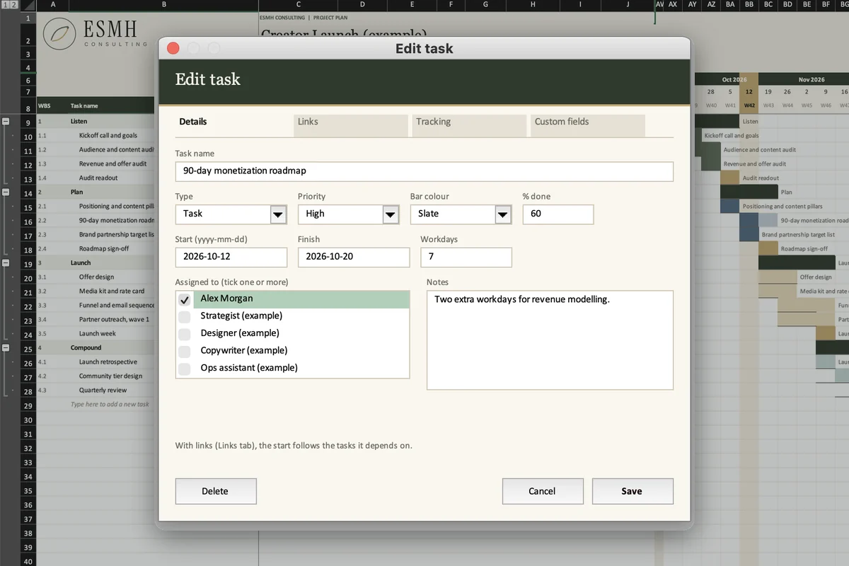 The pop-up window for adding and editing a task